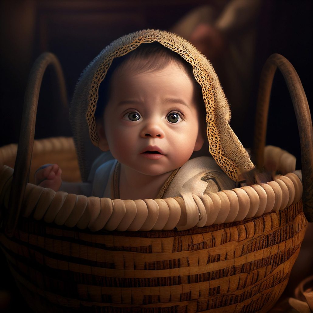 ai generated, baby, moses, basket, infant, child, portrait, ai generated, baby, baby, baby, moses, moses, moses, moses, moses